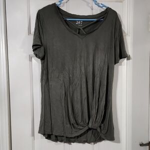 Maurices 24/7 Women's Army Green V-Neck Tee with Knot